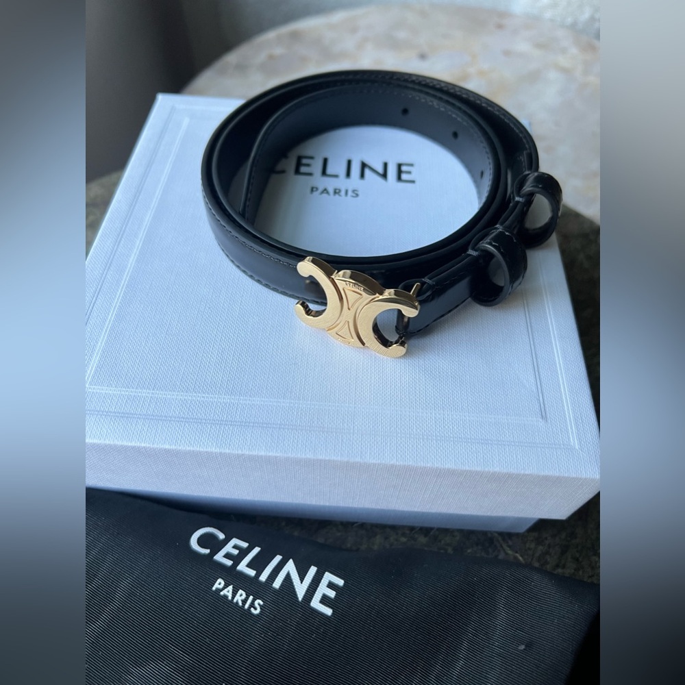 Celine 100% authentic small triomphe black leather belt